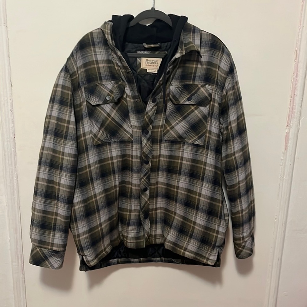 Lined flannel shirt with sweatshirt hoodie.